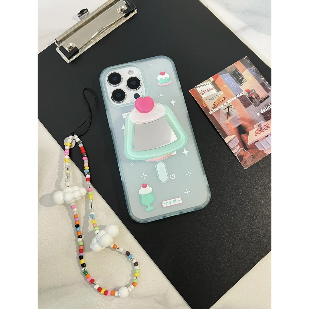 韩系甜美ins风蓝色磁吸蛋糕支架防摔适用苹果手机壳iPhone16/15硬