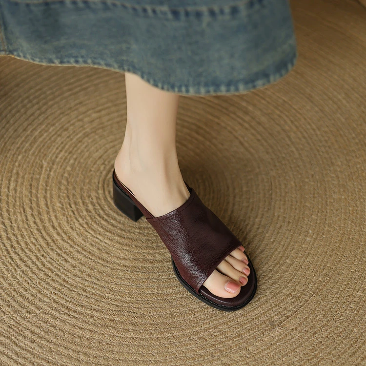 5cm 通勤休闲百搭粗跟凉拖鞋夏季法式气质简约时尚外穿舒适一字拖