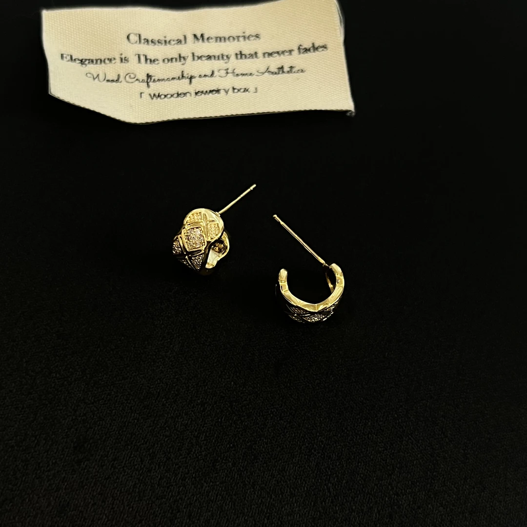 铜合金锆石耳饰 小香风小耳钉气质编织形耳钉378