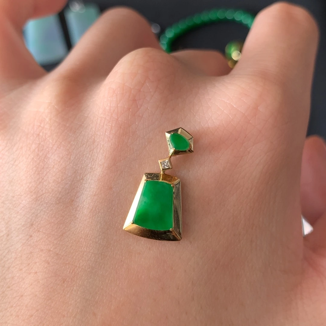 翡翠18K金镶嵌吊坠(不含链)