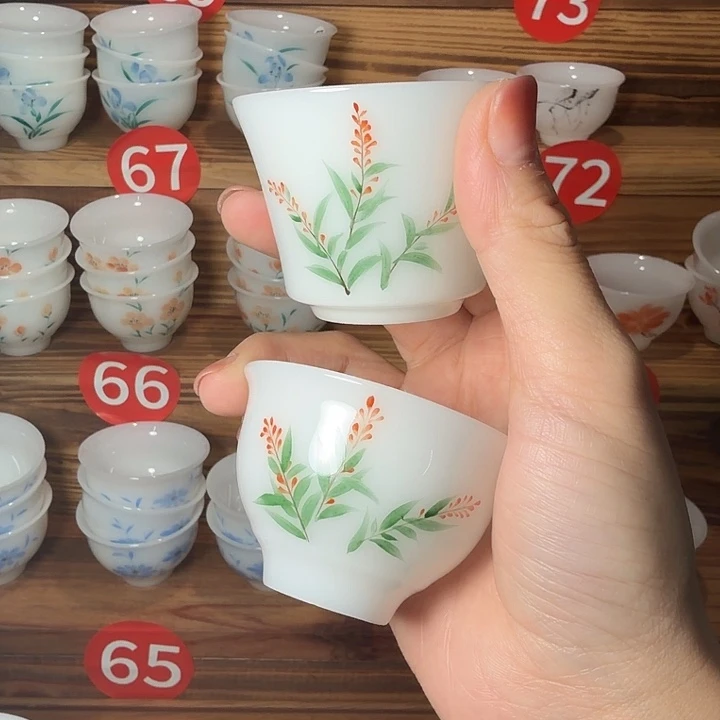 璞玉手绘釉上彩对杯70+74