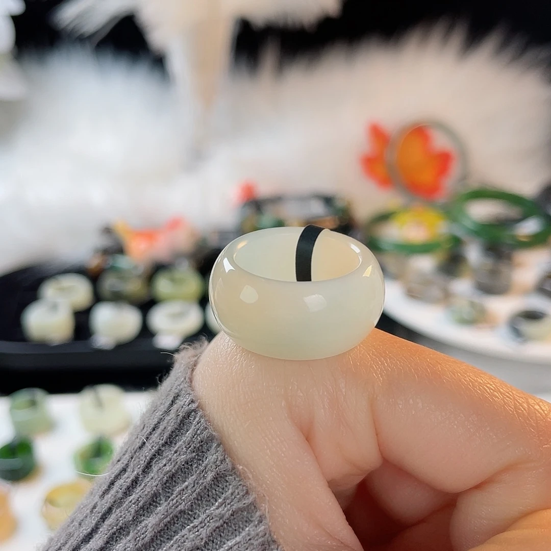 和田玉未镶嵌戒指k49冰奶蓝墩墩18.1mm