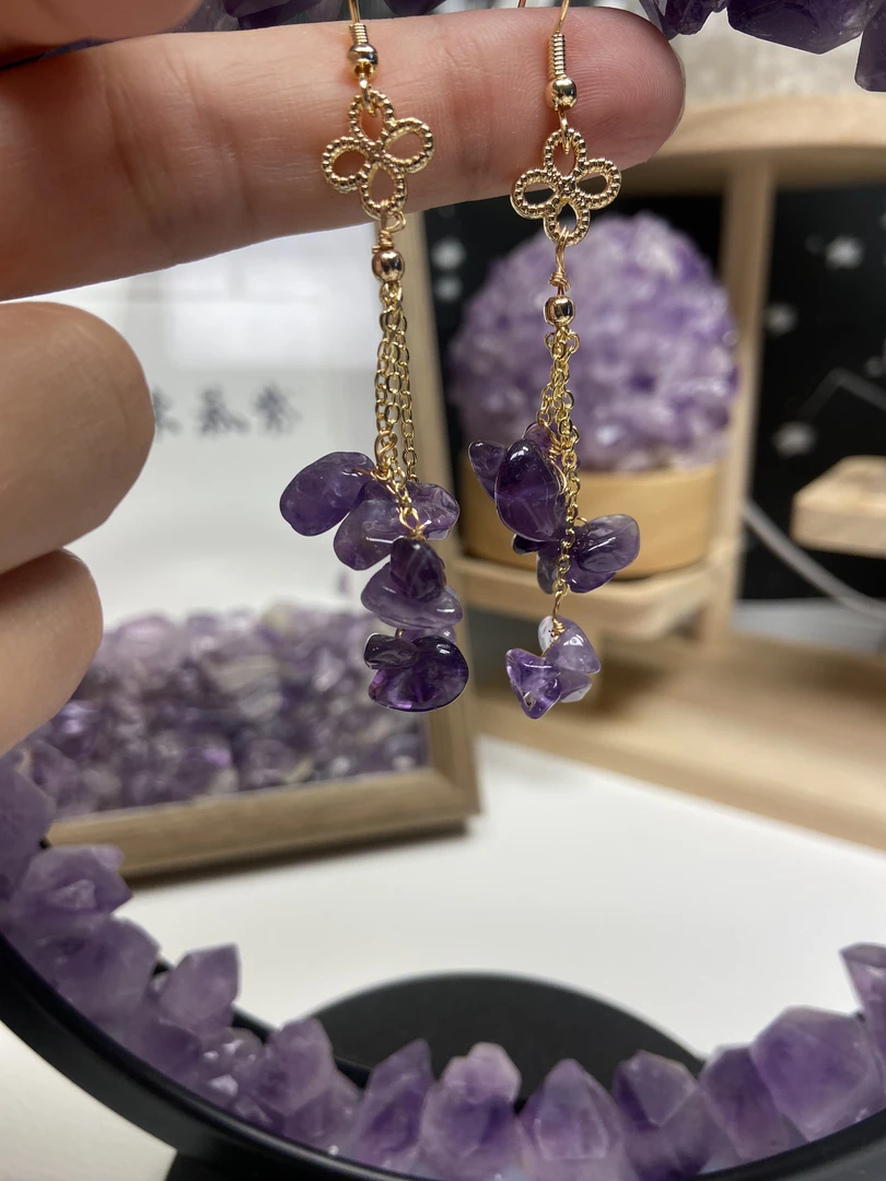 高品质天然紫水耳坠PL86