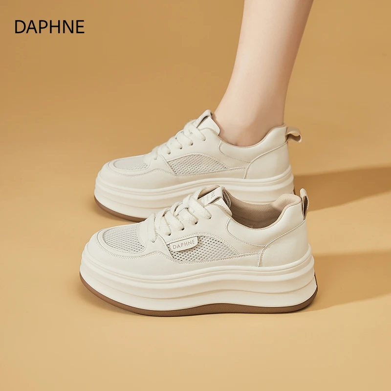 达芙妮2025夏季新款时尚厚底休闲鞋潮流网面透气百搭女鞋小白鞋