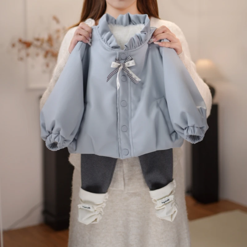 【巧克抱抱】女童2025冬季新款洋气皮衣加毛加厚外套+打底裤套装