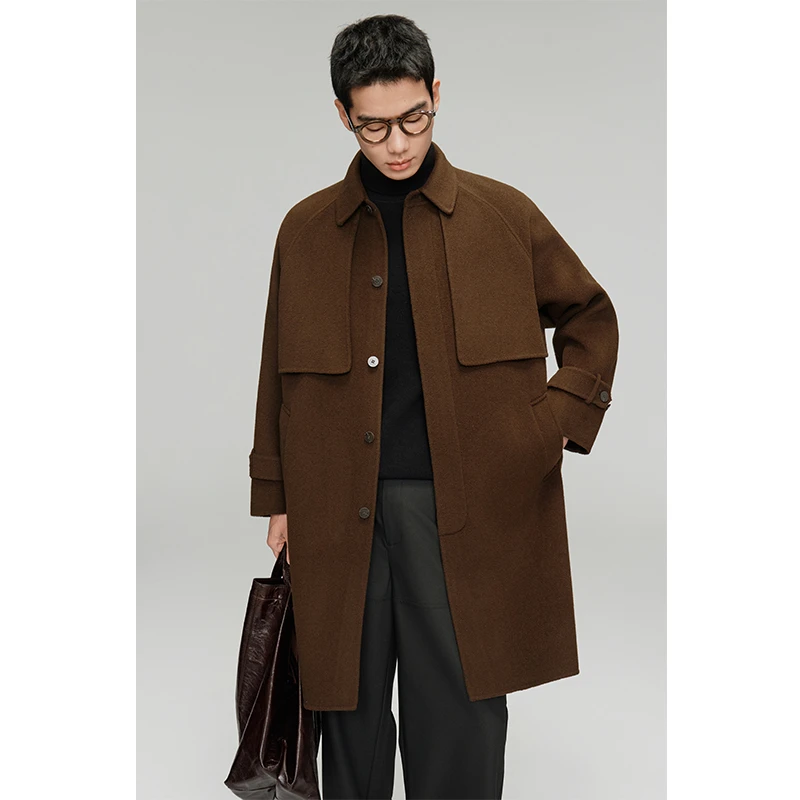 100%双面羊毛呢子大衣男款中长款秋冬季高端毛呢男士外套穿搭9039