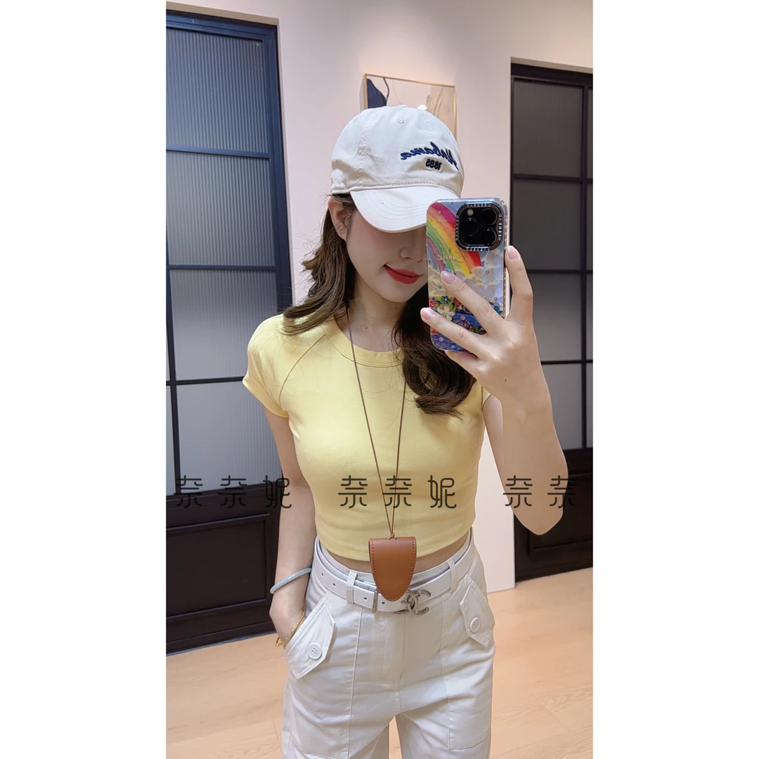 奈奈妮【随意搭】夏季短款T恤高腰修身显瘦时尚百搭6077