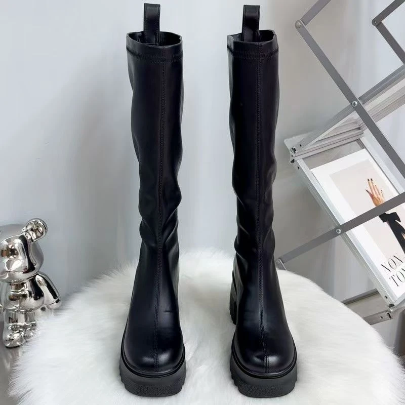 增高10CM不过膝英伦风骑士靴时装靴新款显瘦小个子网红高筒女长靴