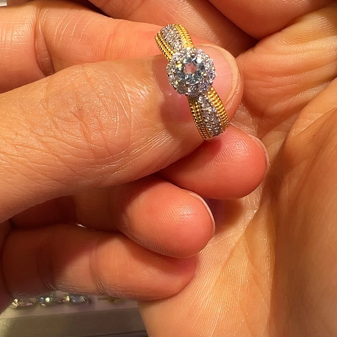 戒圈海蓝宝石银S925镶嵌