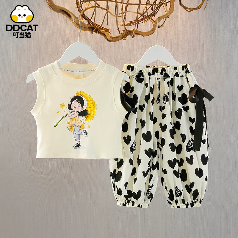 叮当猫夏季女童套装中小童夏装女宝宝薄款洋气儿童公主休闲两件套