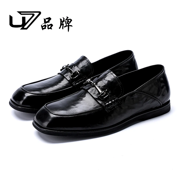 U7品牌男鞋 头层牛皮 2025新款高端轻奢皮鞋男真皮一脚蹬商务皮鞋