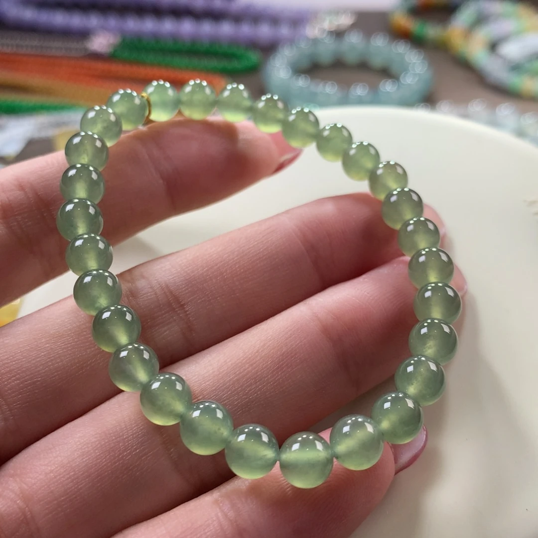 翡翠手链未镶嵌翡翠高冰晴绿卡6.3+
