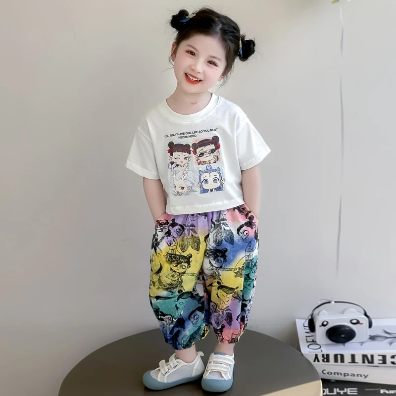 女童夏季套装2025新款洋气时髦儿童直筒裤宝宝夏装哪吒小女孩夏款