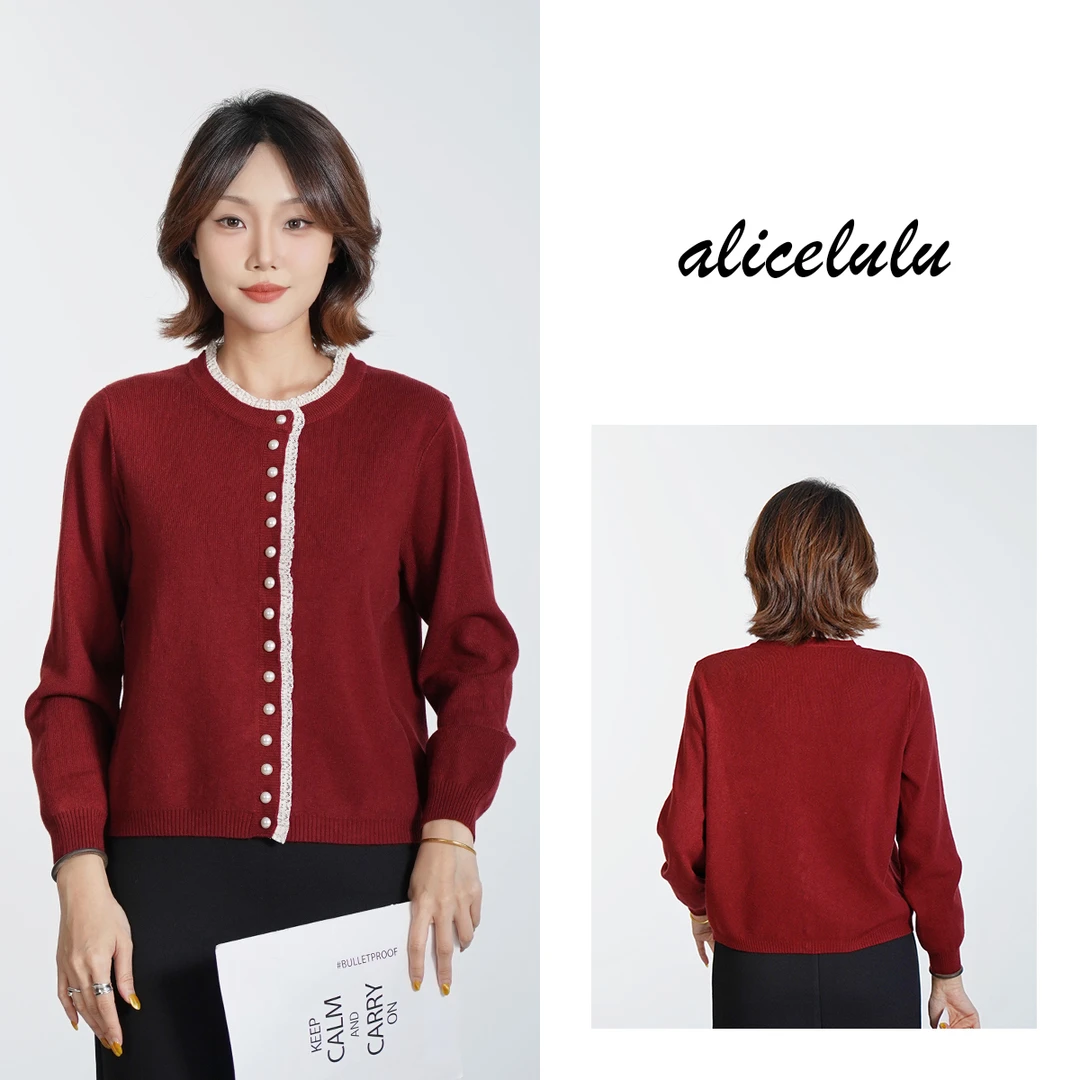 [alicelulu]甜美蕾丝花边针织衫时尚减龄圆领小衫S1035299T