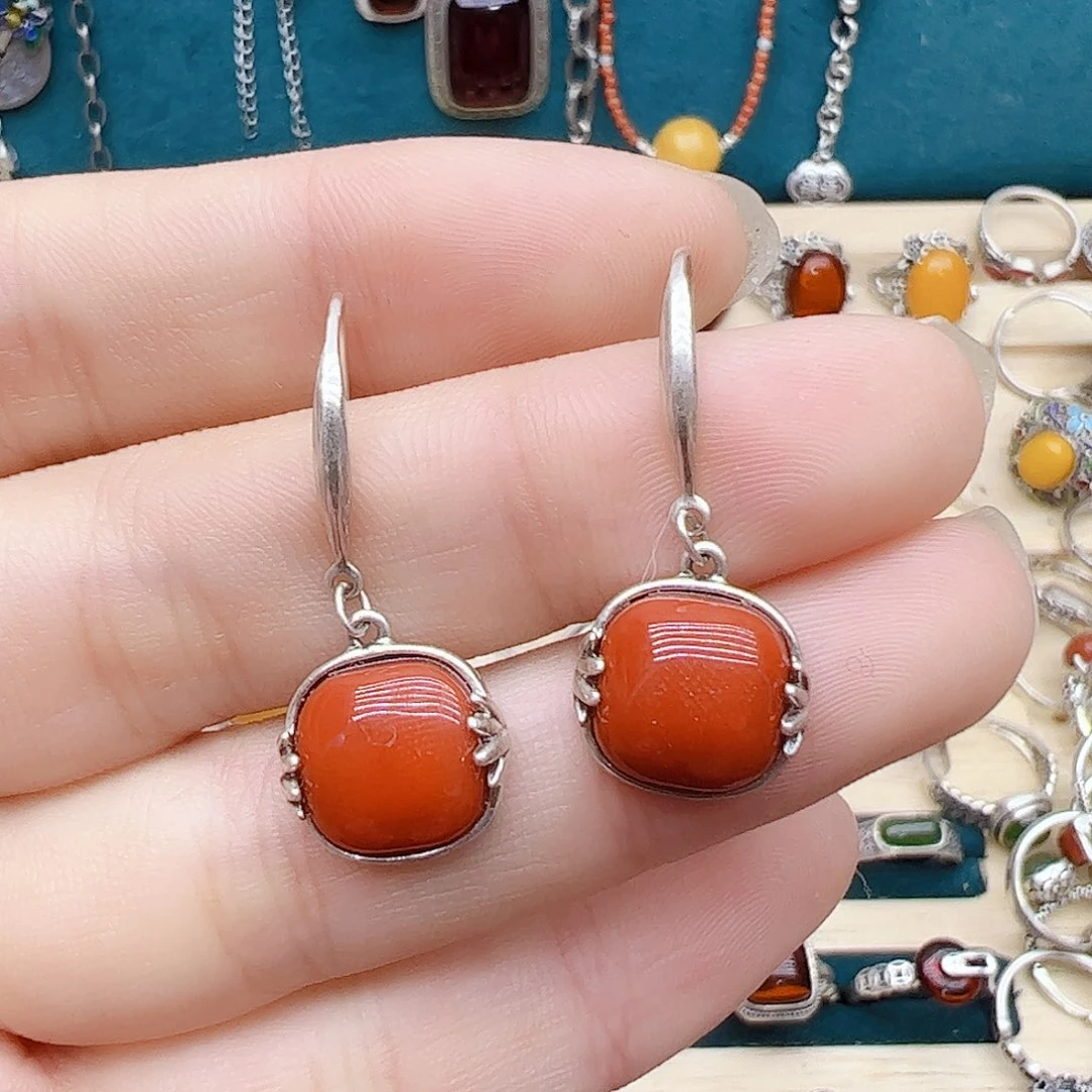 玛瑙/玉髓耳坠银S925镶嵌