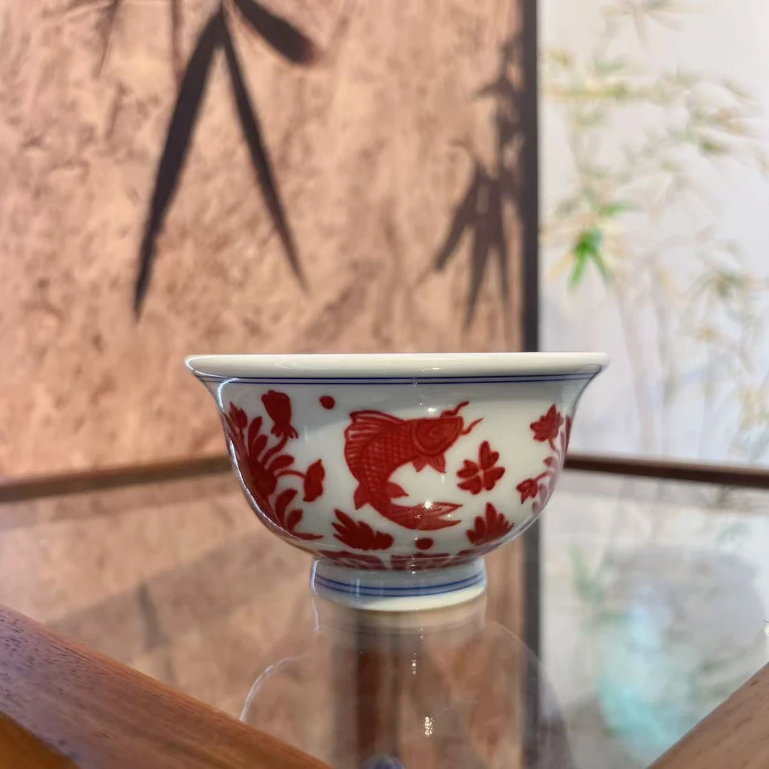 景德镇 纯手绘 原矿釉里红 小压手杯
