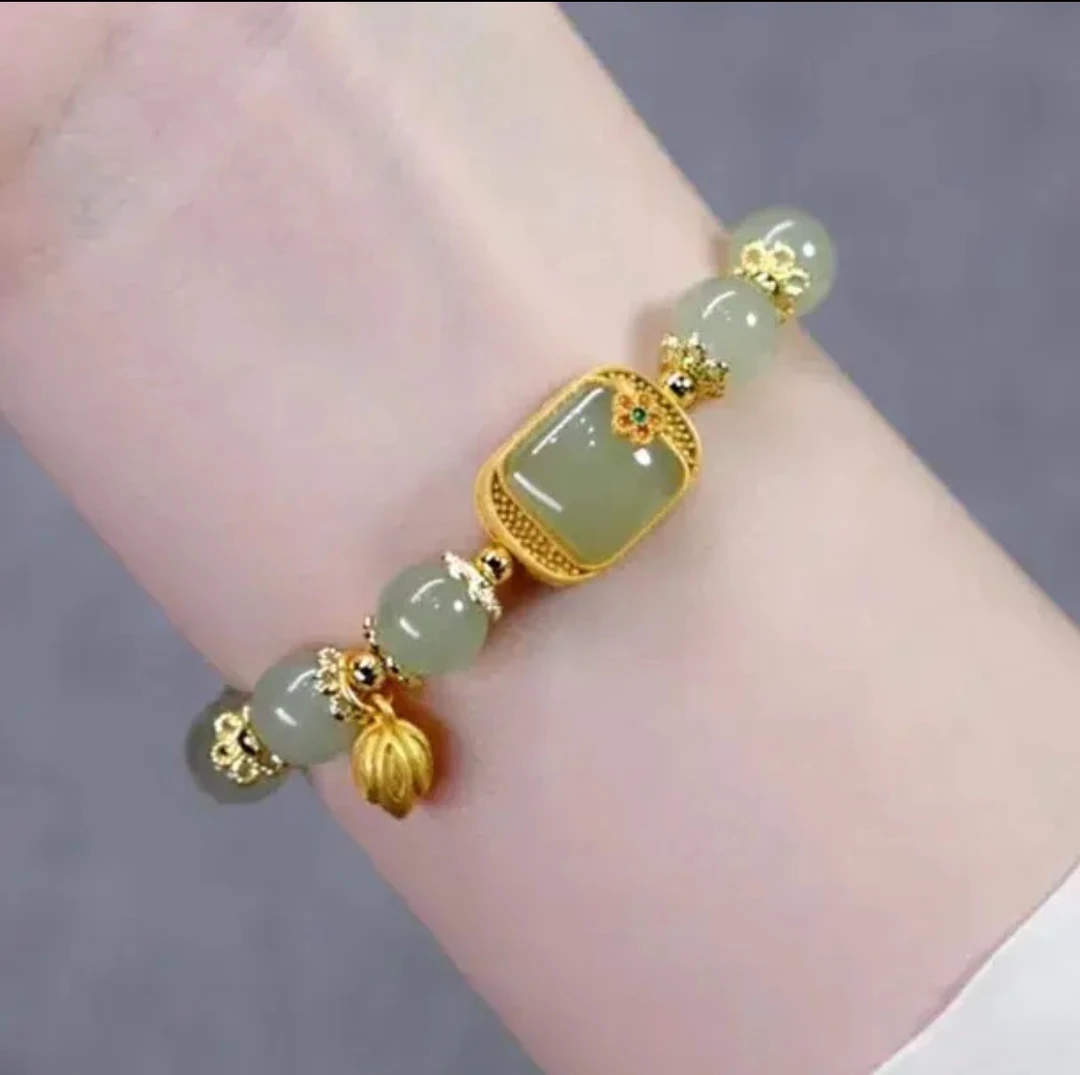 铜合金玻璃手链 铜合金轻奢风时尚复古新款手链ZB0042