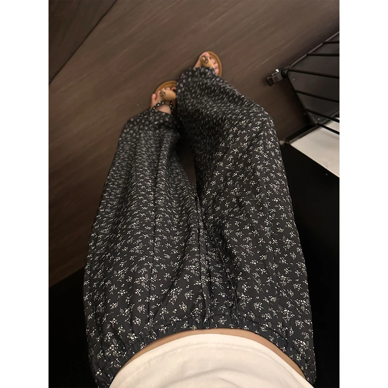 田园风休闲碎花高腰可外穿睡裤女夏季新款直筒阔腿遛弯居家长裤女