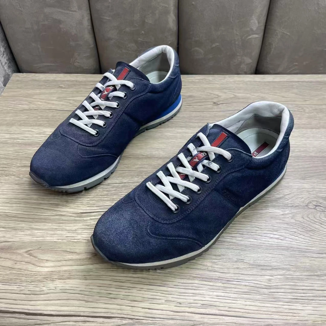 95新 Prada/普拉达 深蓝色麂皮休闲防滑舒适运动鞋 40码/捡漏