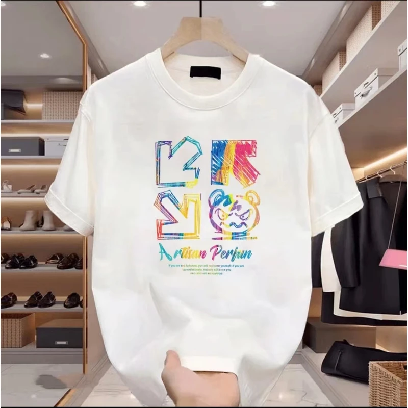 [L2]圆领短袖-民族风男士男款白色夏委半袖宽松印花修身经典