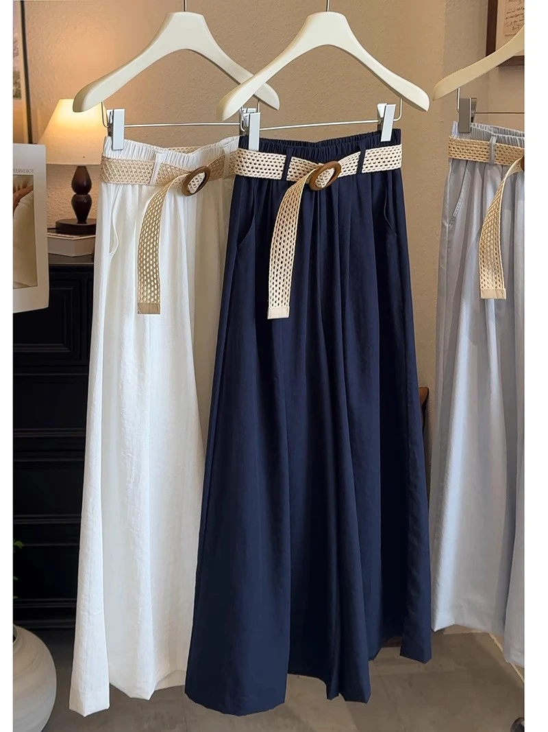 ”波西米亚风“夏季宽松薄款高腰休闲垂感裤裙松紧腰宽腿裤（配腰带）