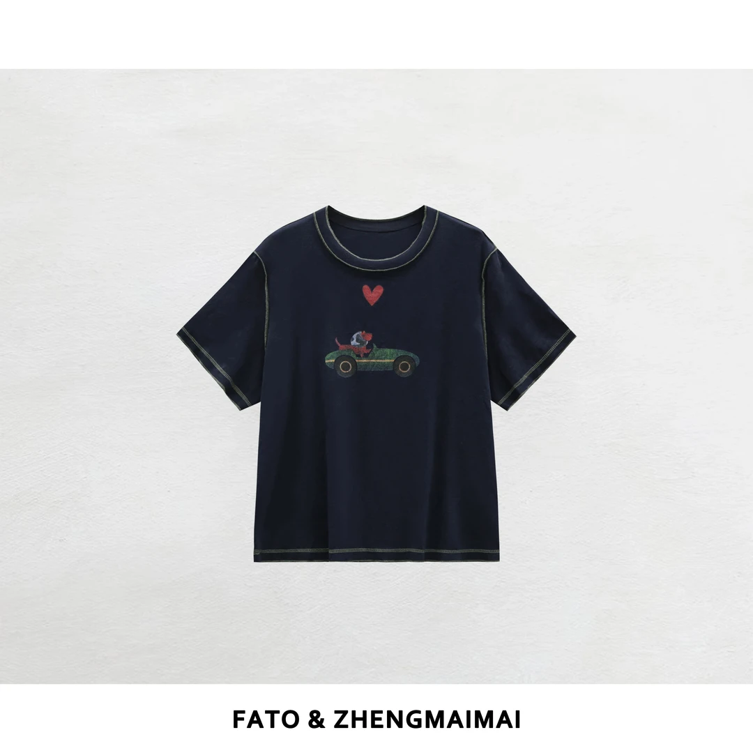 【郑买买】爱心领航 网红小众高级感上衣纯欲慵懒风T恤女 YZ50808T1