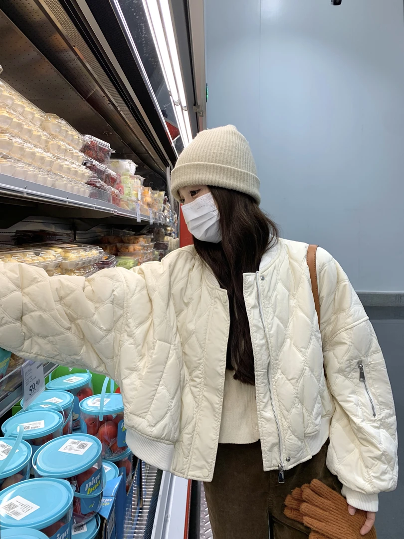 设计感菱格棉服女2025冬季新款韩系小个子短款洋气轻薄夹棉小棉袄