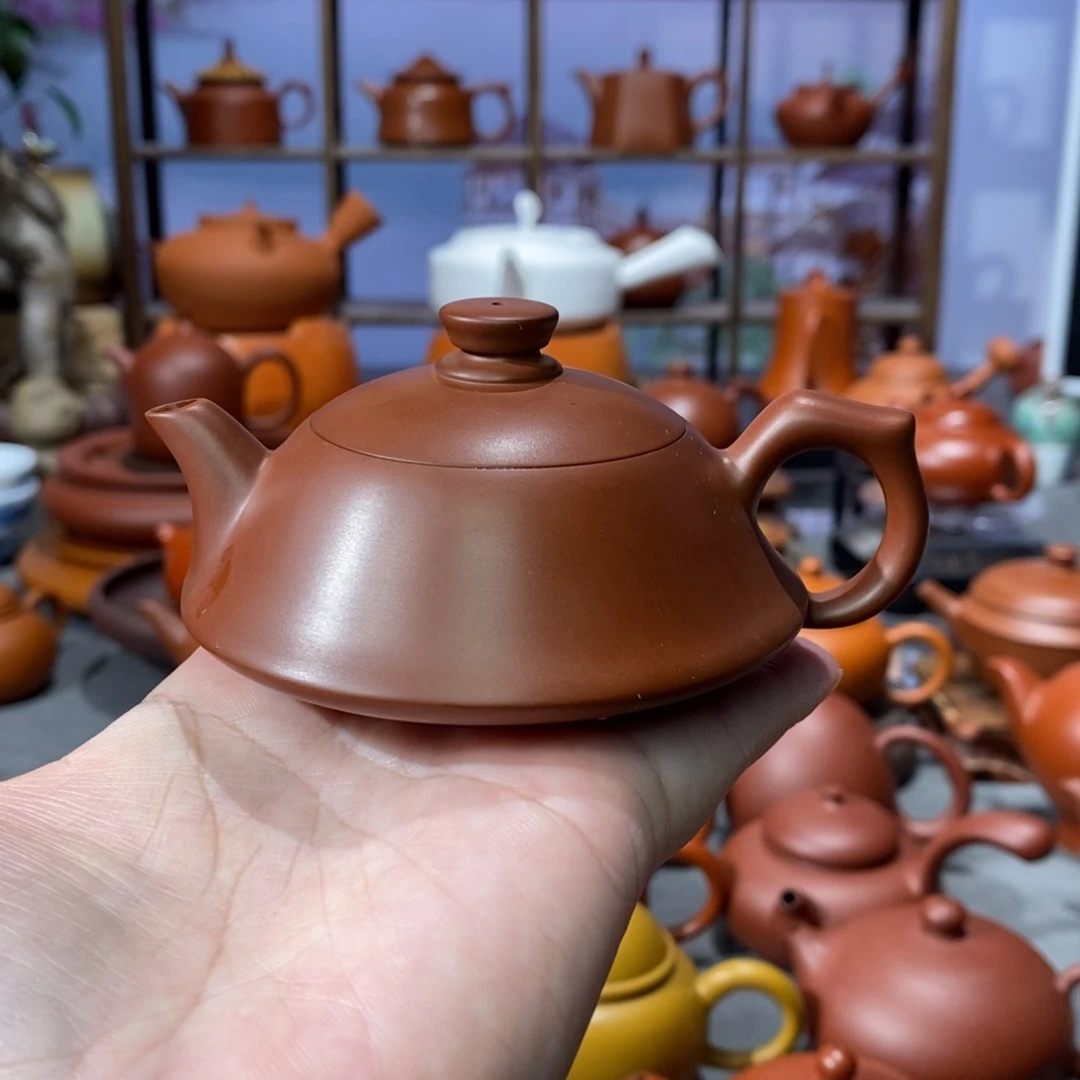 紫砂茶壶章淑煌朱泥扁钟壶75cc2杯