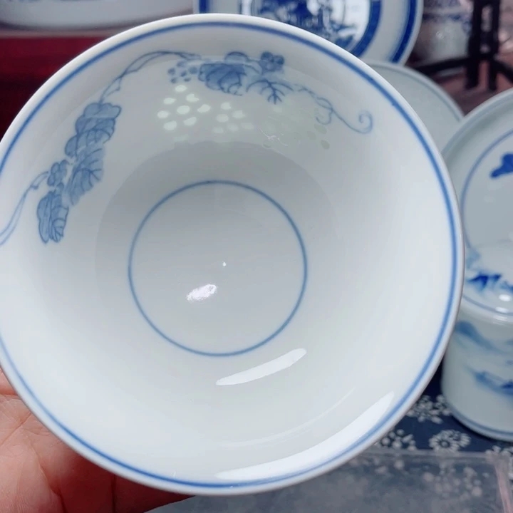 青花玲珑5寸饭碗葡萄