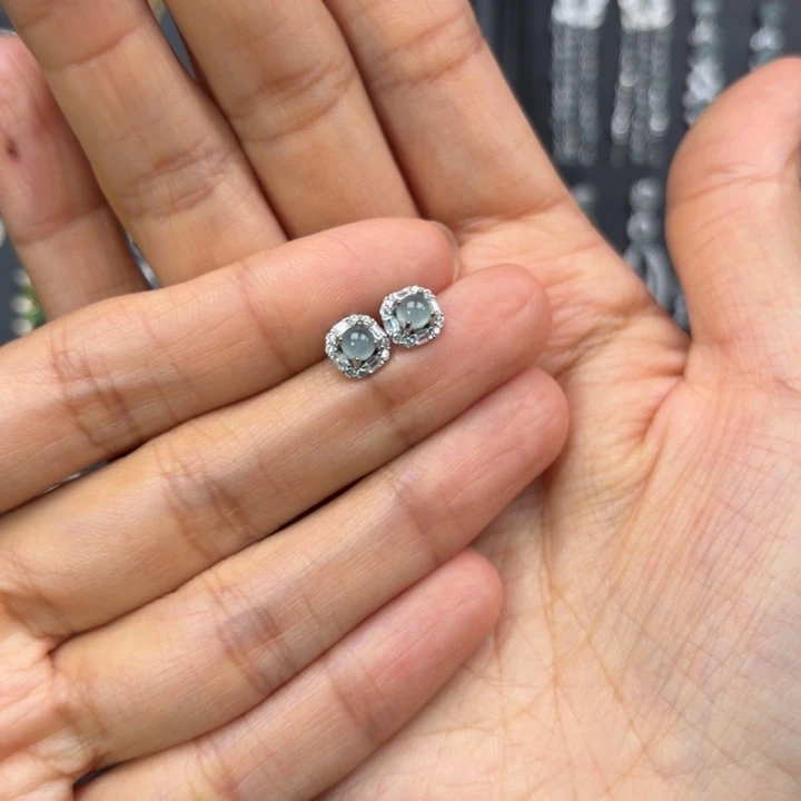 翡翠银S925镶嵌耳饰