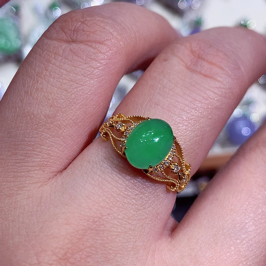 翡翠18K金镶嵌吊坠(不含链)