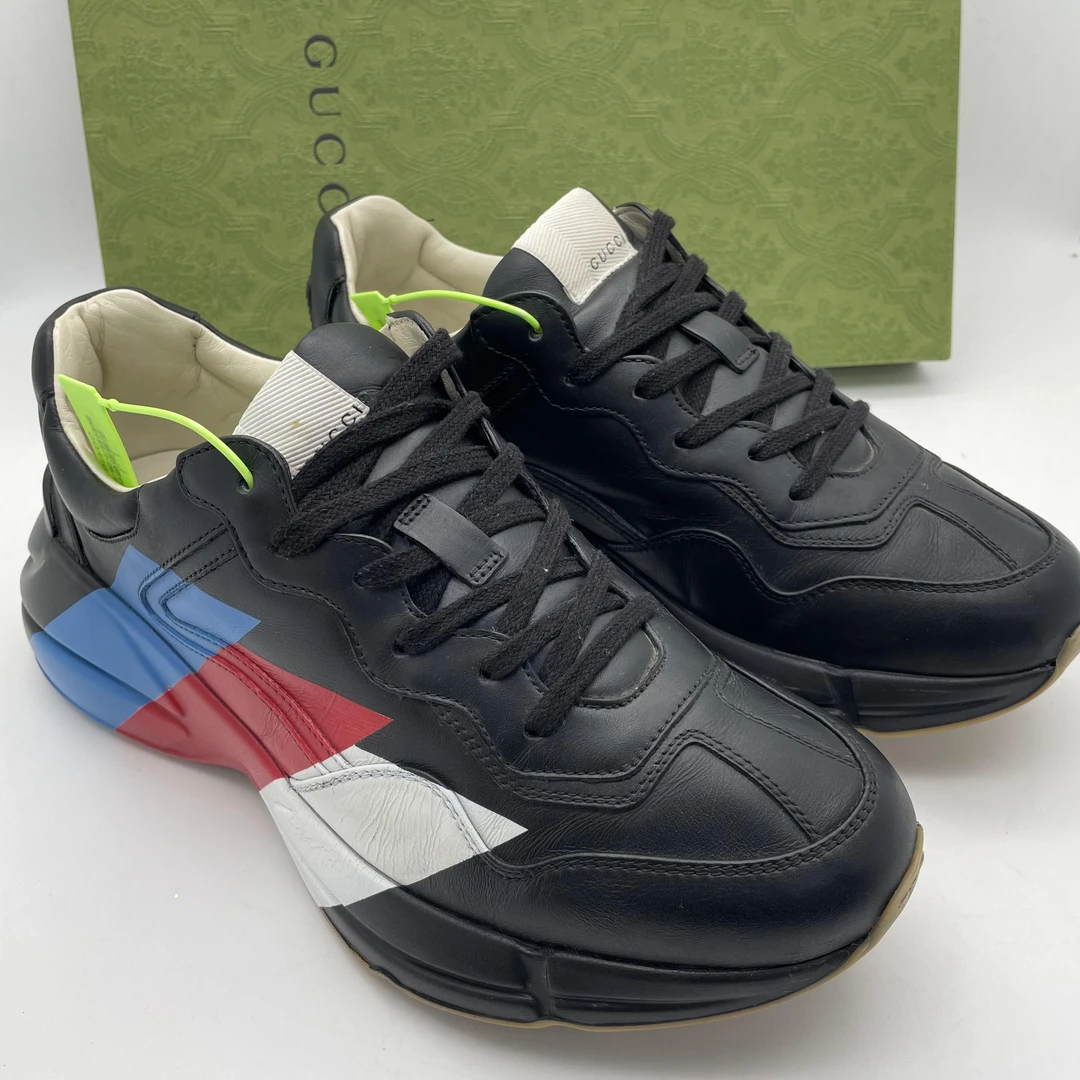 95新 GUCCI/古驰 41.5/42/43欧码/黑色条纹厚底系带时尚老爹鞋