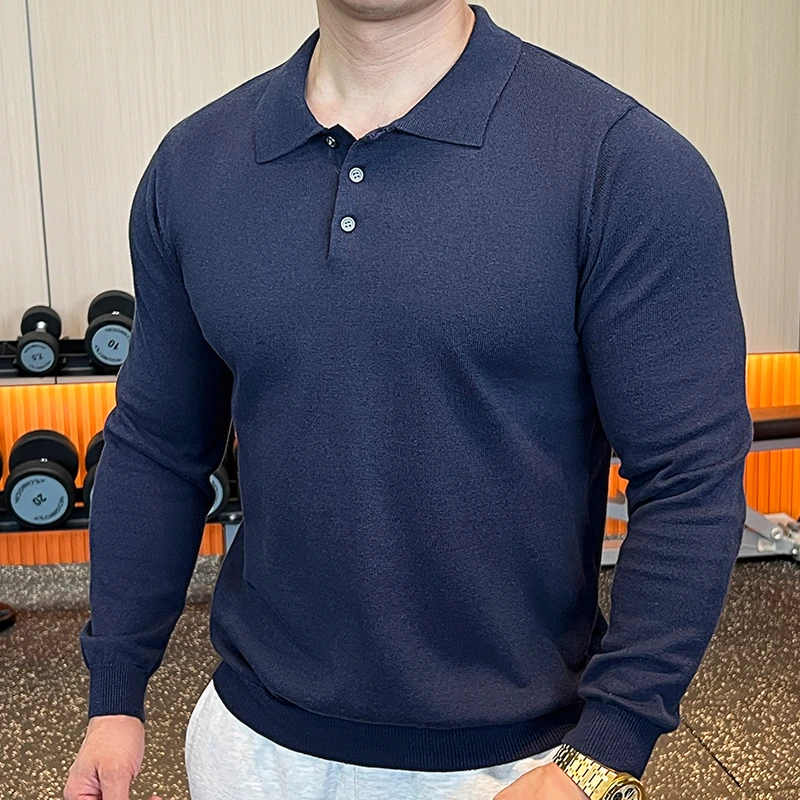 新款男士长袖t恤POLO衫秋冬翻领针织衫毛衣加厚保暖轻熟风