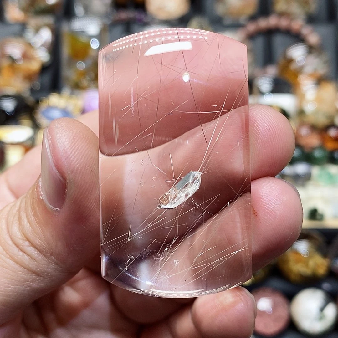 水晶颈饰银S925镶嵌三****³天然精致水晶吊坠