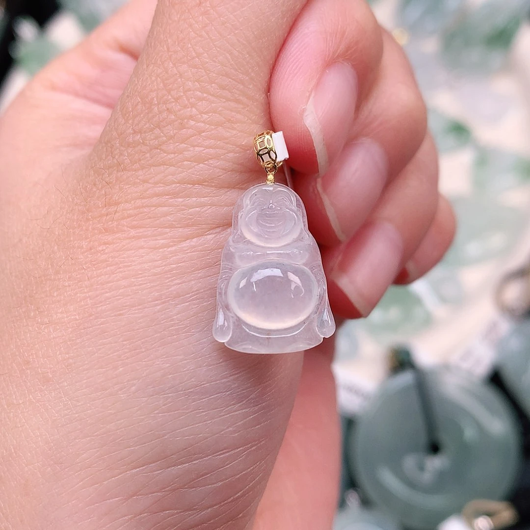 翡翠18K金镶嵌颈饰小站佛18、13、4.3