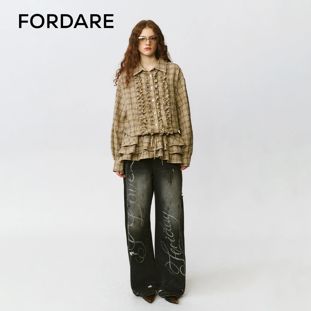 FORDARE福蝶25早秋蛋糕裙摆长袖衬衫绑带连衣裙休闲宽松复古1129