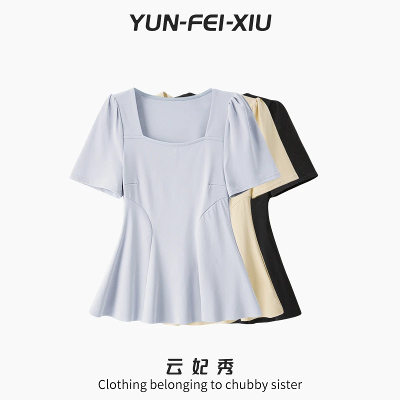 云妃秀大码女装T恤休闲百搭时尚韩版宽松显瘦微胖上衣夏季64582