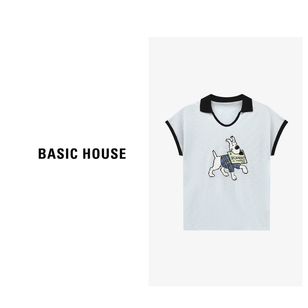Basic House/百家好夏季透气小狗短袖针织衫-B0625B5BRF2
