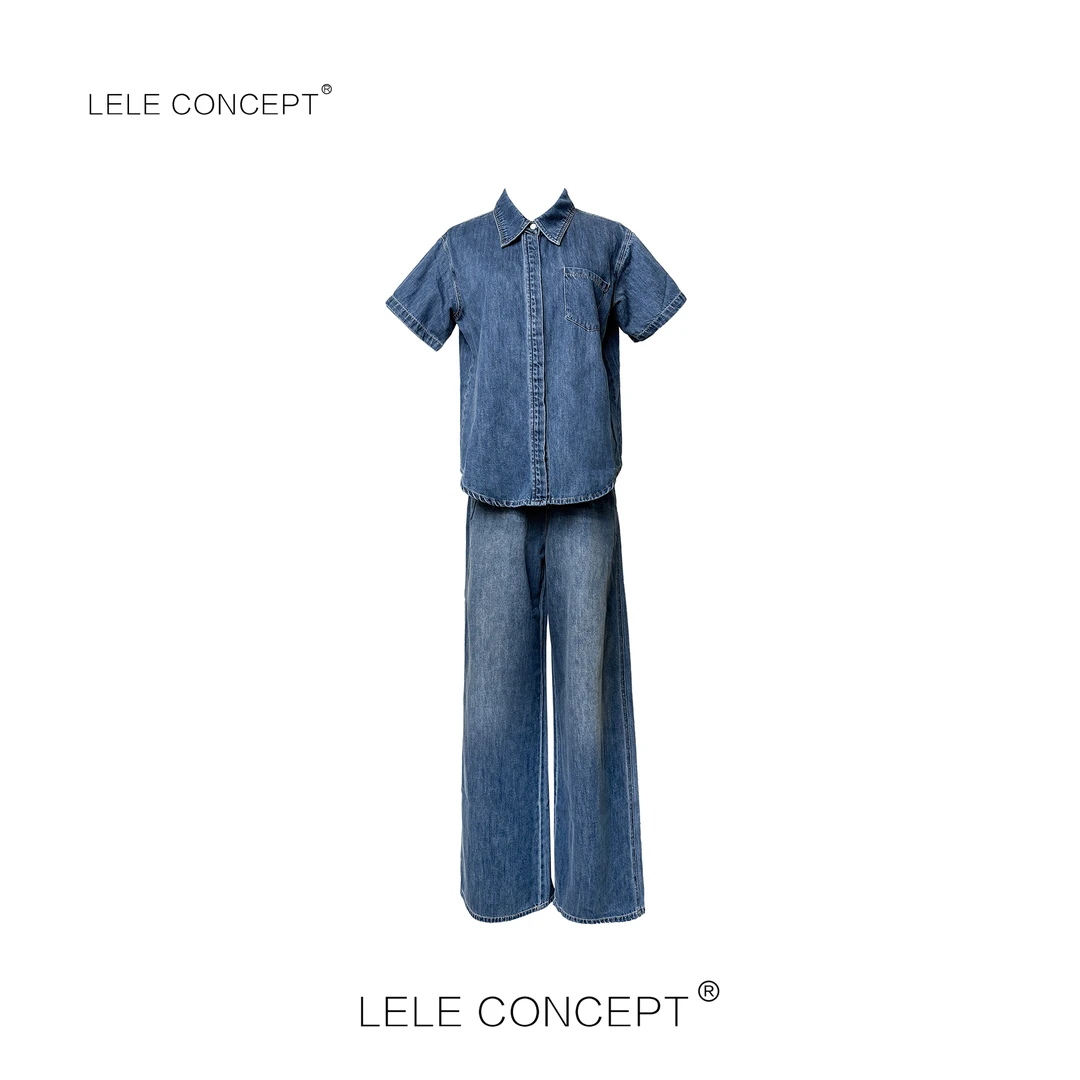 LELE CONCEPT丨时尚洋气设计款单兜半袖牛仔套装T0126