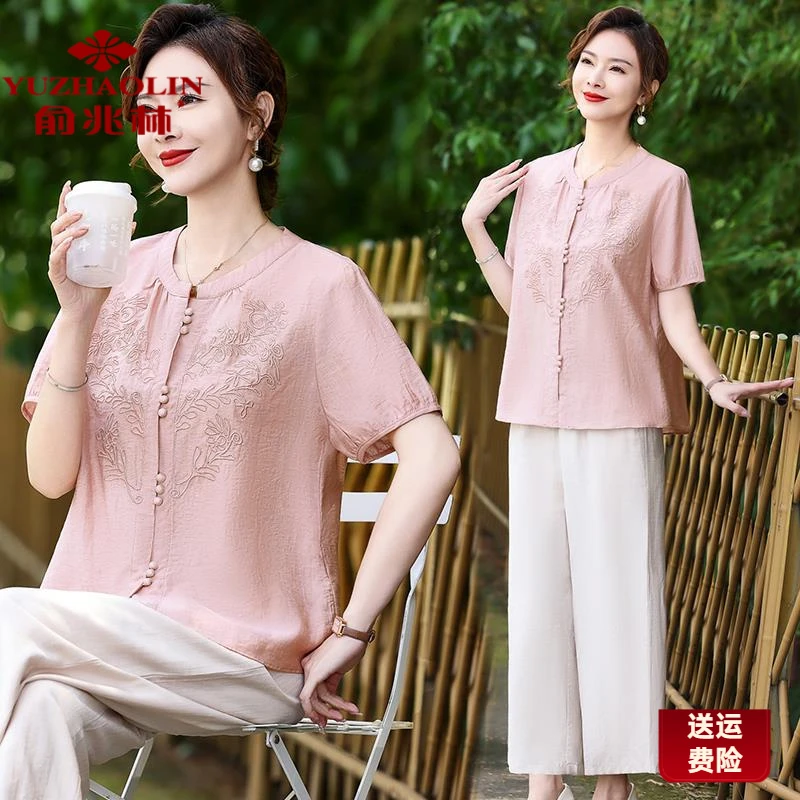 俞兆林母亲节衣服年轻妈妈夏装2025新款中式套装洋气中年女装短袖