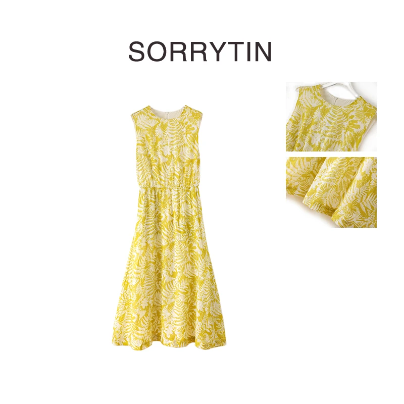 《椰风海浪》思家高品质 轻薄收腰法式度假 碎花苎麻背心连衣裙