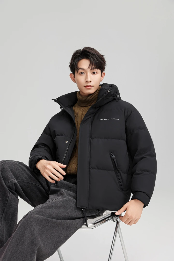 9818-冬季男士两色连帽短款净版简约大气保暖鸭绒休闲上衣羽绒服