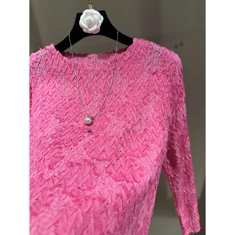 婉儿轻奢（玫瑰花园）重工烫钻手工褶显瘦时尚长袖女士上衣