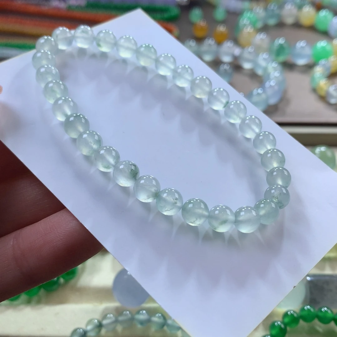 翡翠手链未镶嵌高冰起荧光飘花卡6