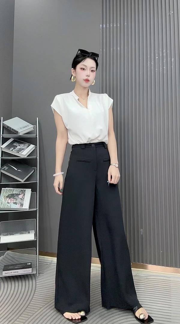 2025年双眼皮冰丝西装裤女夏季薄款高腰直筒垂感拖地阔腿裤8861