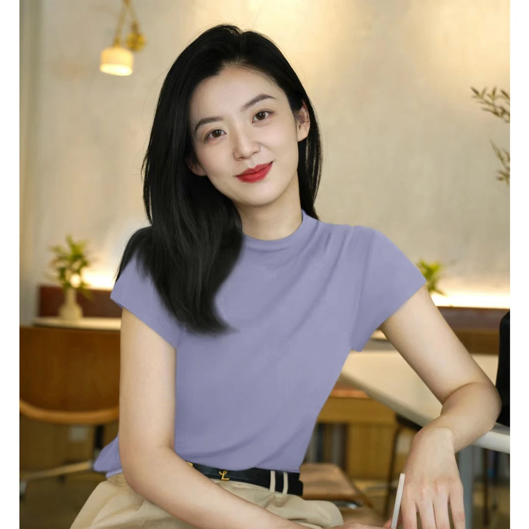 高级感新款气质宽松针织衫上衣时尚夏季薄款简约圆领小飞袖女ｔ恤