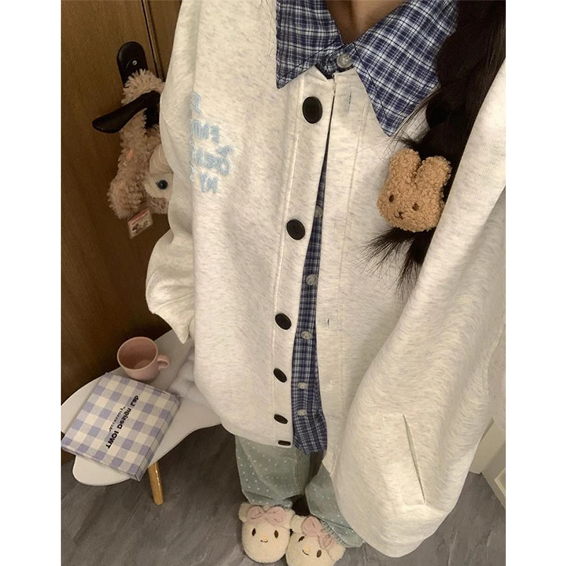 学院风卫衣外套女款2025冬季新款百搭设计感加绒棒球服开衫#WY150