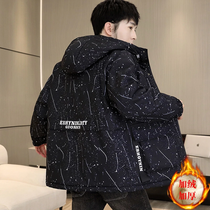 秋冬季加绒外套男孩加厚保暖棉服夹克青少年大童冬装棉衣帅气