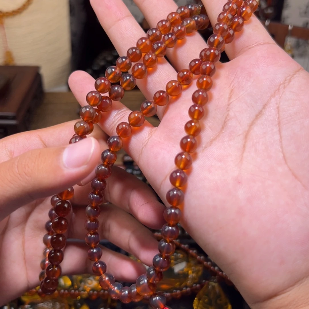 琥珀未镶嵌颈饰7mm棕红108