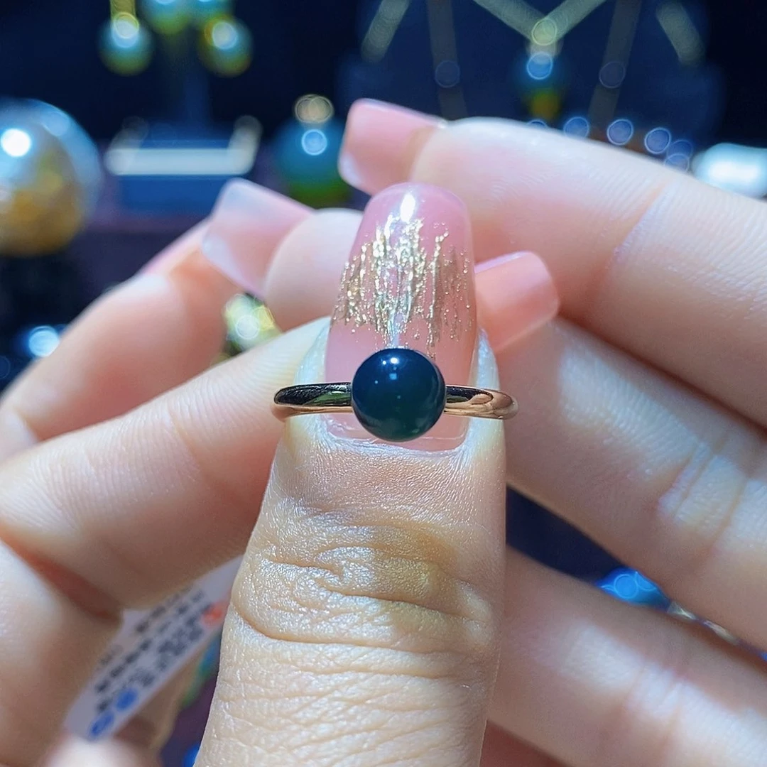蓝珀戒指银S925镀金镶嵌尺寸6